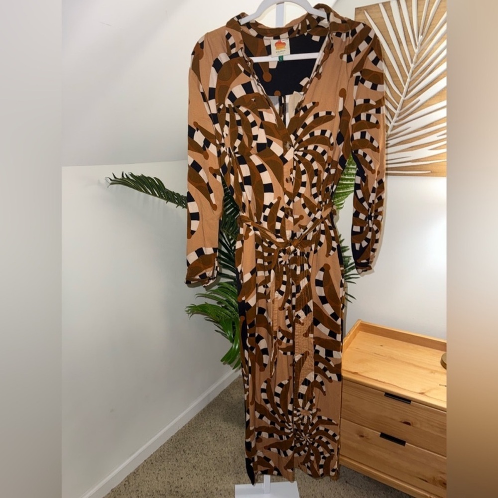 FARM Rio Mixed Banana Geometric Print Jumpsuit Button Down Long Sleeve Small - Picture 6 of 8
